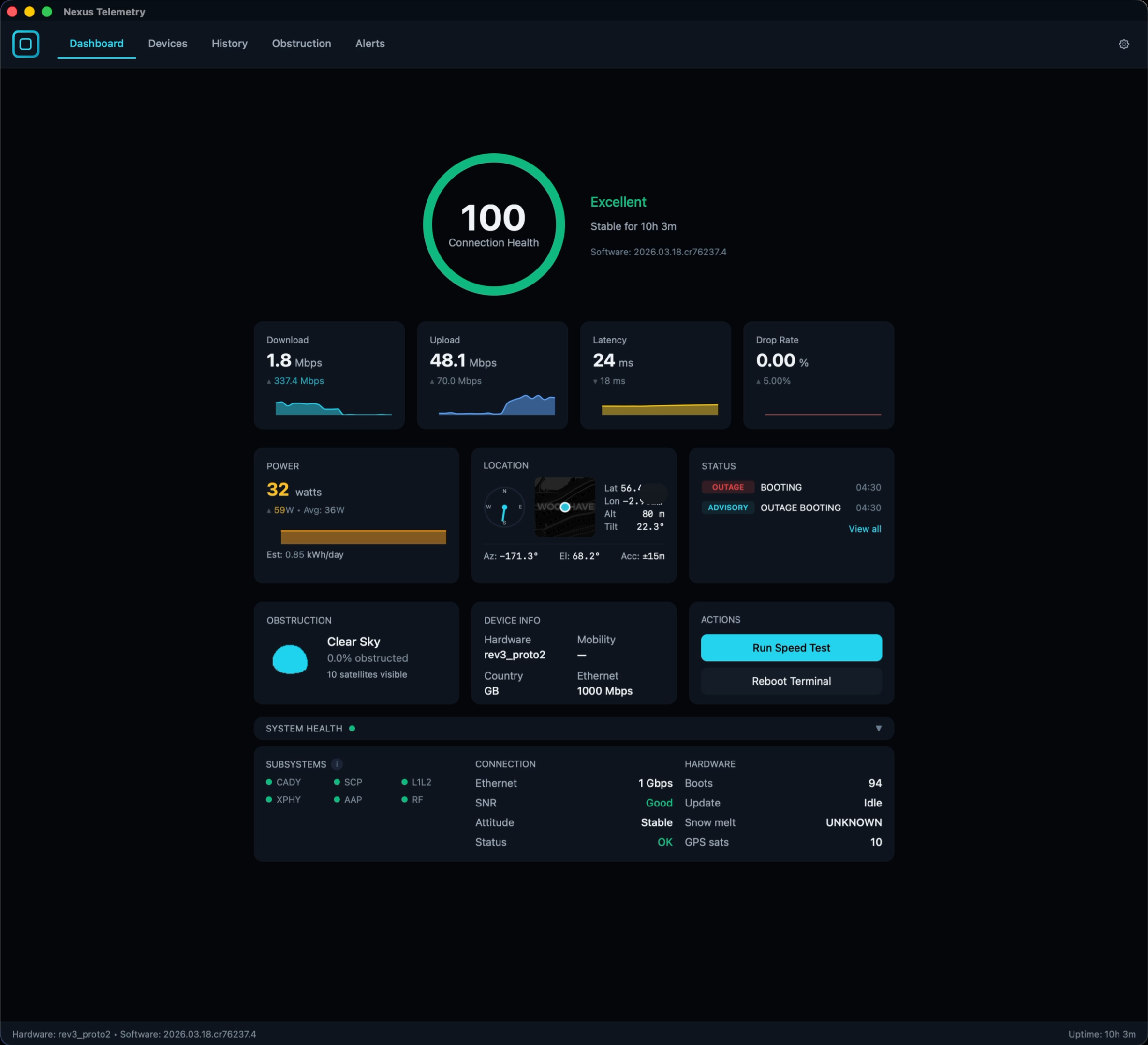 Nexus Telemetry Home — Live telemetry dashboard